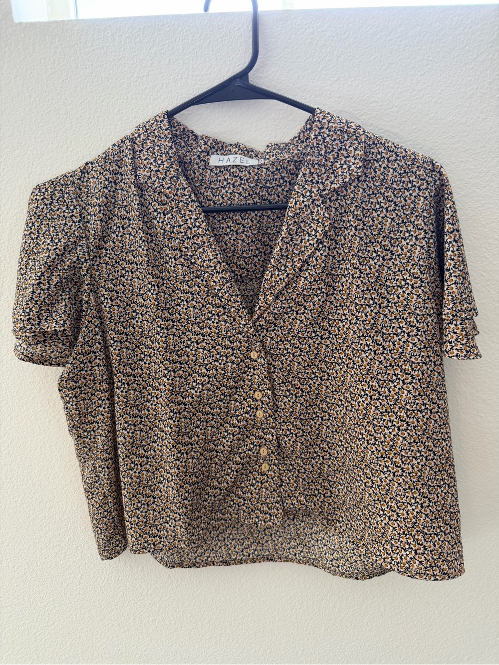 hazel Black and Tan Floral Button-Front V-Neck Blouse
